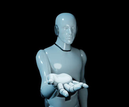 human robot extend hand to interact with something , 3d illustrationの写真素材