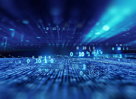 cyberpunk landscape with digital technology elements ,concept of cyberspace and cyberpunk.3d...
