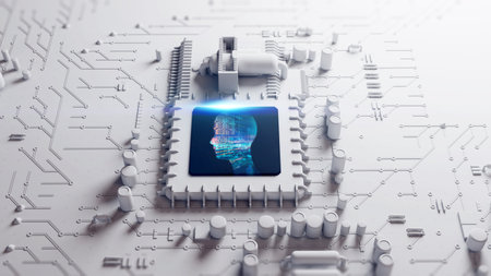 3d rendering of futuristic pcb pattern  and cpu background illustrationの写真素材
