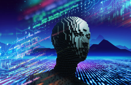 virtual Human with programming code on Metaverse background concept of cyberspace and metaverse digital data of futuristic and technology, 3d illustrationの写真素材