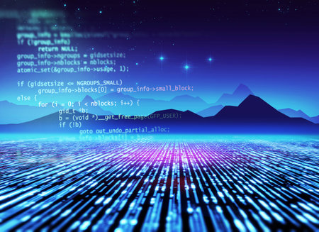 cyberpunk landscape with digital technology elements ,concept of cyberspace and cyberpunk.3d illustrationの写真素材