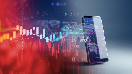 financial graph and technology element on mobile phone 3d rendering  represent Blockchain and ...