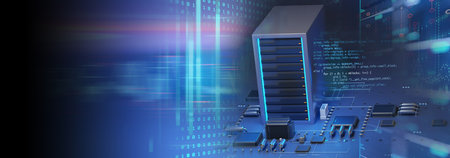 server computer on digital electronic  with node base programming data.concept of big data storage...