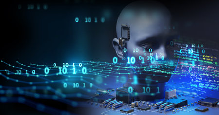 Conceptual background of Artificial intelligence robot , 3d illustrationの写真素材