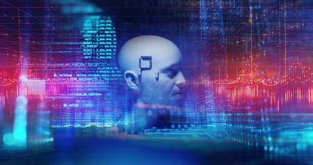 Conceptual background of Artificial intelligence robot , 3d illustrationの写真素材