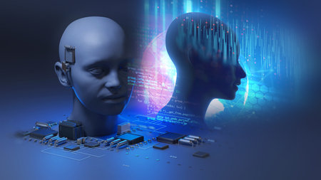 Conceptual background of Artificial intelligence robot , 3d illustrationの写真素材
