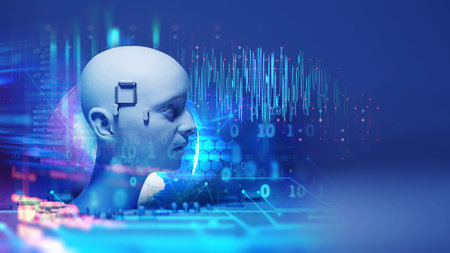 Conceptual background of Artificial intelligence robot , 3d illustrationの写真素材