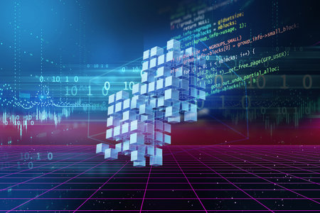 Block chain network  concept on technology background 3d illustrationの写真素材