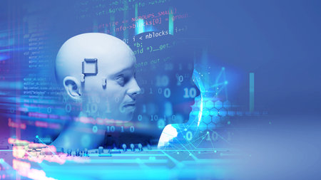 Conceptual background of Artificial intelligence robot , 3d illustrationの写真素材
