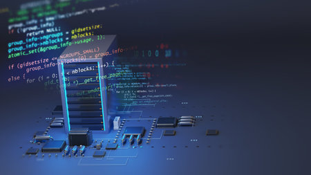 server computer on digital electronic  with node base programming data.concept of big data storage and  cloud computing technology.3d illustrationの写真素材