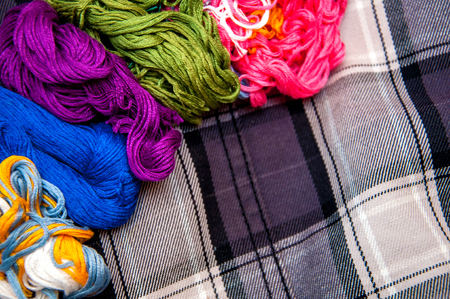 Colorful tangled threads for knitting and sewingの写真素材