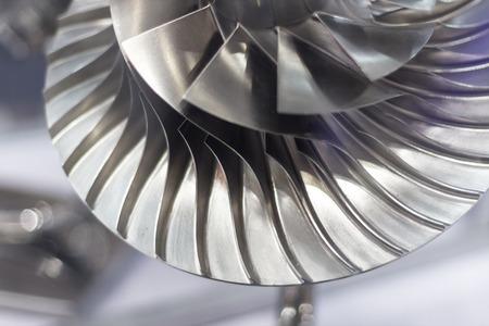 Futuristic modern metal turbine for airplanes manufactured on heavy industryの写真素材