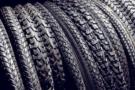 Black studded rubber tires for mountain, sport, extreme, off road bikes