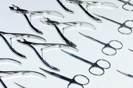 Line of professional manicure scissors. Individual nails care. Hygiene