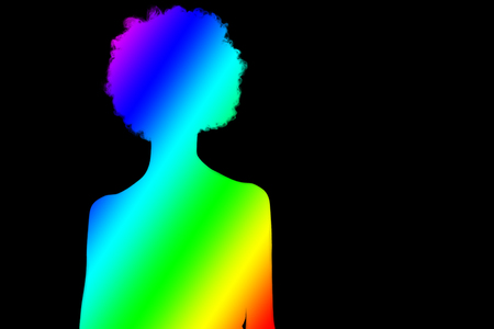 Colorful silhouette of women / female/ adult / girl with magnificent hair  on black backgroundの写真素材