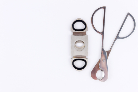 Metal cigar cutters isolated on white backgroundの写真素材