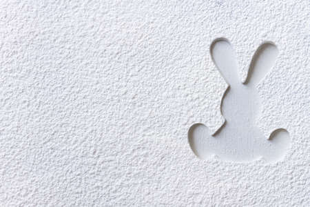 Easter cooking concept: metal molds rabbit bunny for traditional festive cookies and sugar colorful...
