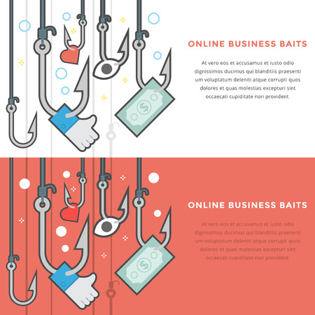 Flat Line Vector Banner about Online Business Baits for Web Developmentのイラスト素材