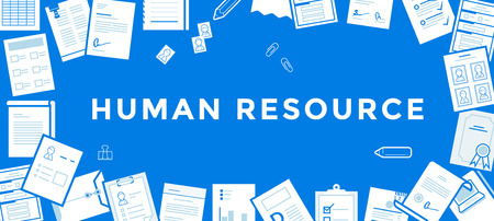 Flat Line Vector Banner about Human Resource for Web Developmentのイラスト素材