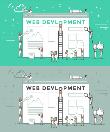Flat Line Vector Banner about Web Developmentのイラスト素材