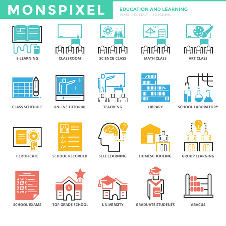 Flat thin line Icons set of Education and Learning. Pixel Perfect Icons. Simple mono linear pictogram pack stroke   concept for web graphics.のイラスト素材