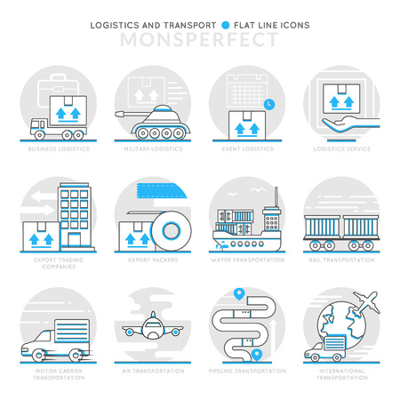 Infographic Icons Elements about Logistics and Transport. Flat Thin Line Icons Set Pictogram for Website and Mobile Application Graphics.のイラスト素材