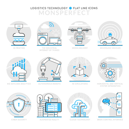 Infographic Icons Elements about Logistics technology. Flat Thin Line Icons Set Pictogram for Website and Mobile Application Graphics.のイラスト素材