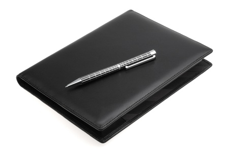 black leather datebook isolated on whiteの写真素材