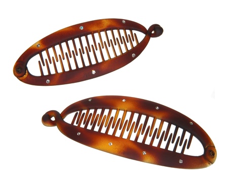 two brown hairpins isolated on whiteの写真素材