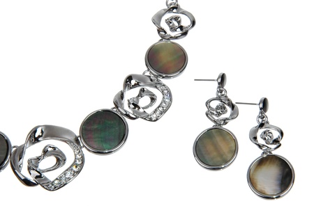 set of costume jewellery isolated on white, necklace and earringsの写真素材