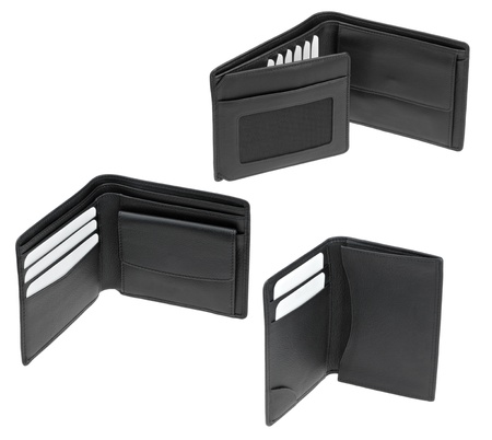 set of black leather men's walletsの写真素材