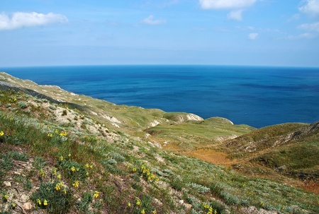 sunny beach in springtime in the Crimea, Ukraineの写真素材