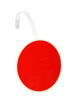 red advertising paper wobbler isolated on whiteの写真素材