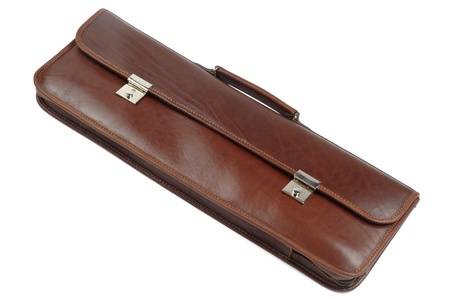 brown leather case isolated on white backgroundの写真素材