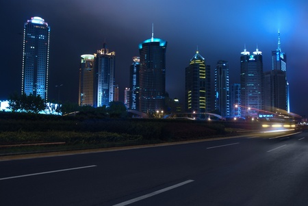 night traffic on the street of Shanghai, Chinaのeditorial素材