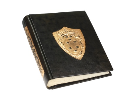 vintage black leather book isolated on whiteの写真素材