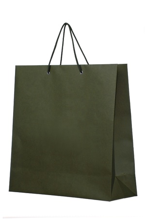 dark shopping paper bag isolated on whiteの写真素材