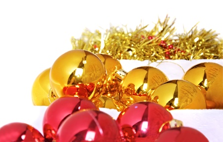 Abstract christmas background. Red and golden Christmas decoration.の写真素材