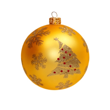 The golden Christmas ball isolated on whiteの写真素材