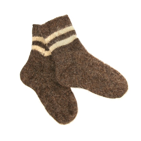 pair of woolen warm socks isolated on whiteの写真素材