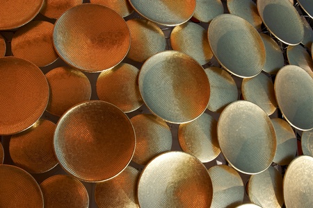 Background of golden discs. Detail of architecture.のeditorial素材