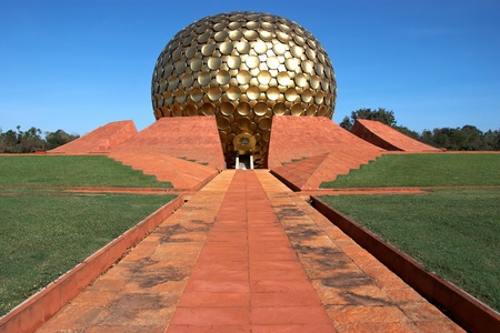 Golden cupola of temple in Auroville, Indiaのeditorial素材