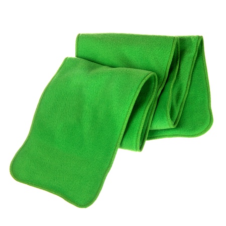 green fleece folded scarf isolated on whiteの写真素材