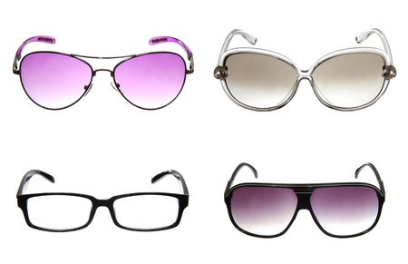 set of colorful sunglasses isolated on whiteの写真素材