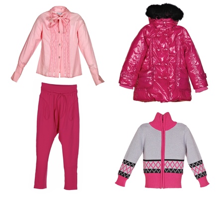 different clothes for girls isolated on white backgroundの写真素材