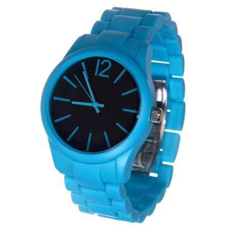 blue wrist watches isolated on whiteの写真素材