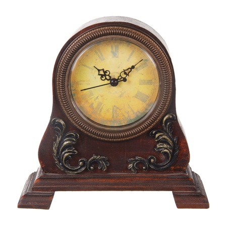 vintage table clock isolated on whiteの写真素材