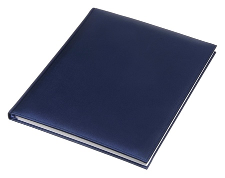 blue leather notebook isolated on whiteの写真素材