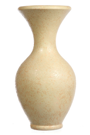 yellow ceramic vase isolated on whiteの写真素材