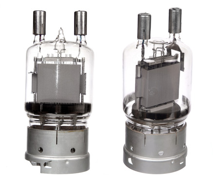 two views of vacuum electronic radio tubes isolated on white